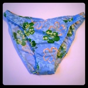 Low Rise Bikini Bottom Blue with Green Flowers